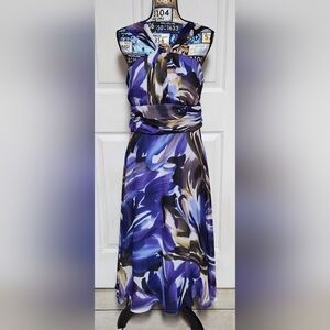 Dressbarn Halter Neck Sleeveless Midi Dress Multi Color Size 14